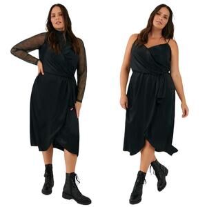 Anthropologie Black Giverny Midi Slip Dress Women's Size 26W Surplice Corpcore